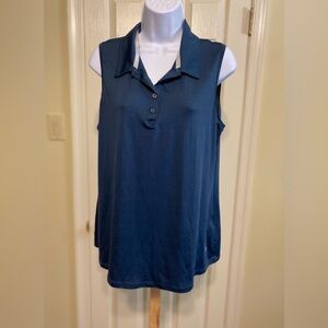 Adidas - Woman’s slate blue sleeveless golf shirt with 1/4 button-down, Size: XL